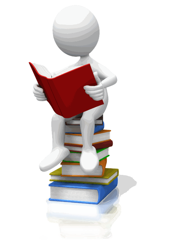 Eine Figur sitzt auf einem Stapel Bücher und stützt den Kopf in die Hand.