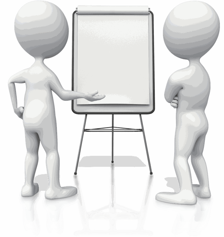 Eine Person erklärt etwas an einem Flipchart.